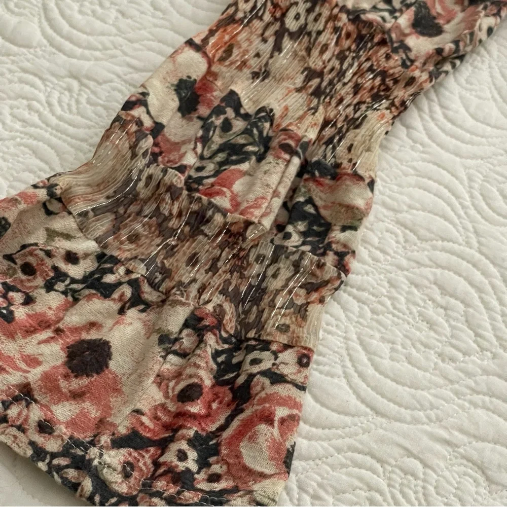 Lucky Brand Womenβs Tie Front Boho Peasant Long Sleeve Blouse Sz L - Picture 6 of 15